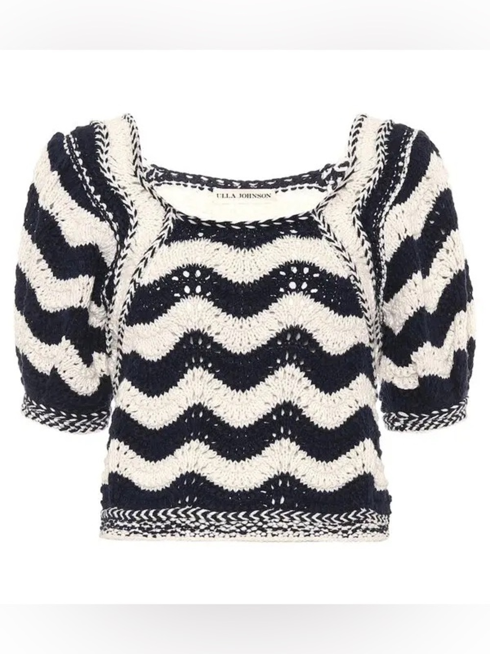 Ulla Johnson Luciana Pullover Cream Navy Cropped Knit Sweater Top